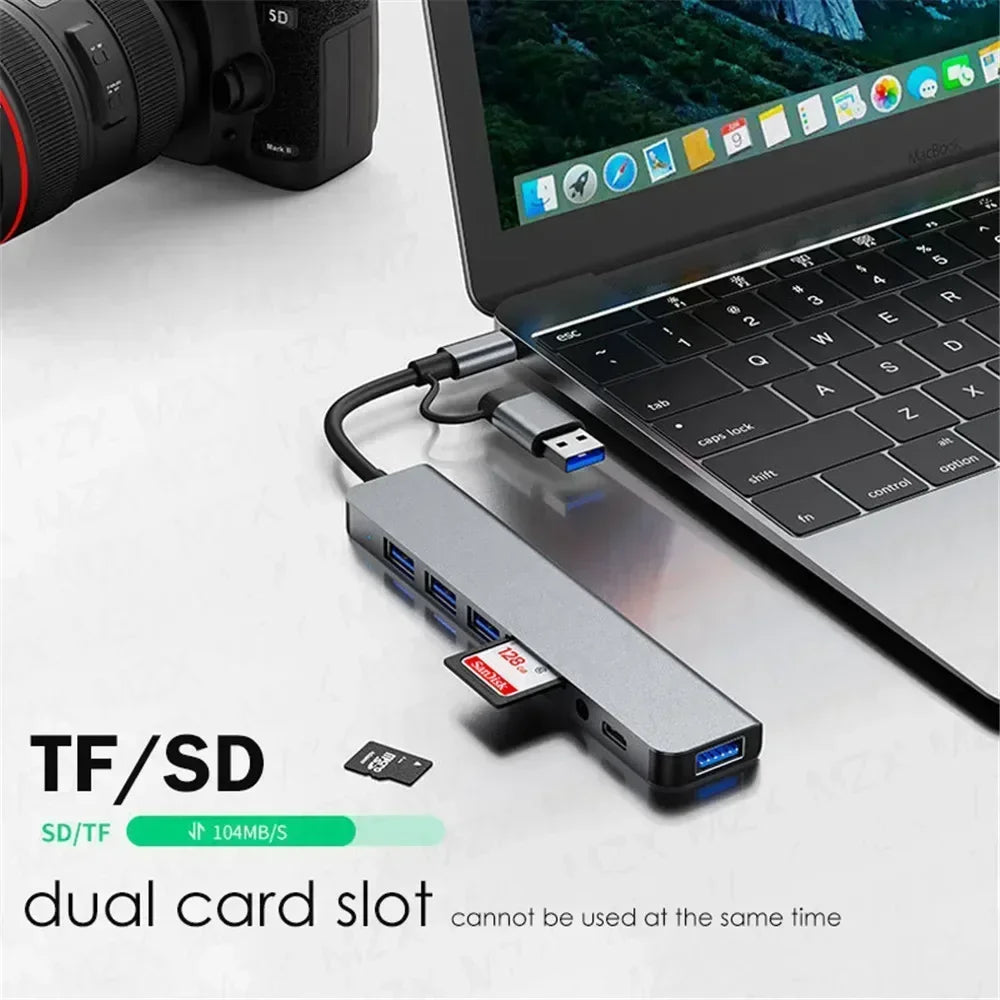 8-in-1 USB-C Hub — USB 3.0, USB-C Data, SD/TF Card, Audio for Laptop & Tablet