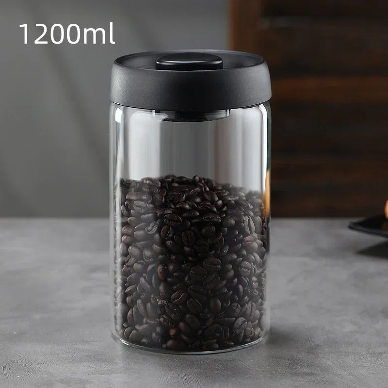 Glass Coffee & Tea Storage Jar with Vacuum Seal — Airtight Canister for Beans, Grounds & Loose Leaf