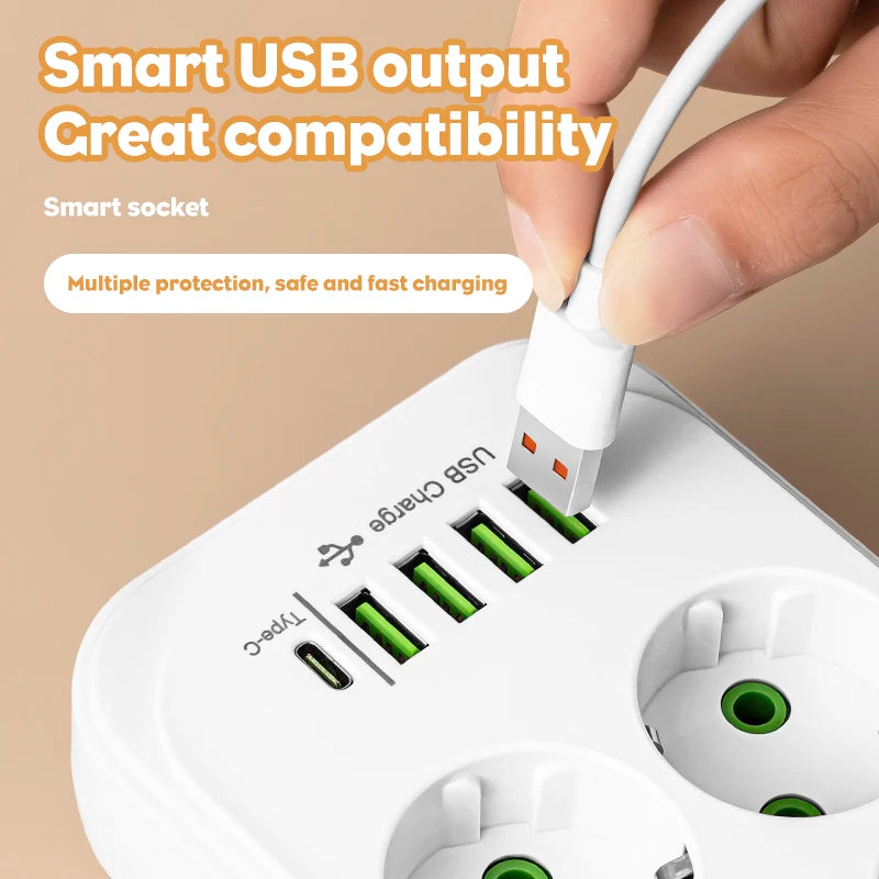 Multi-Socket Power Strip with USB-C Fast Charging (2M Cord)