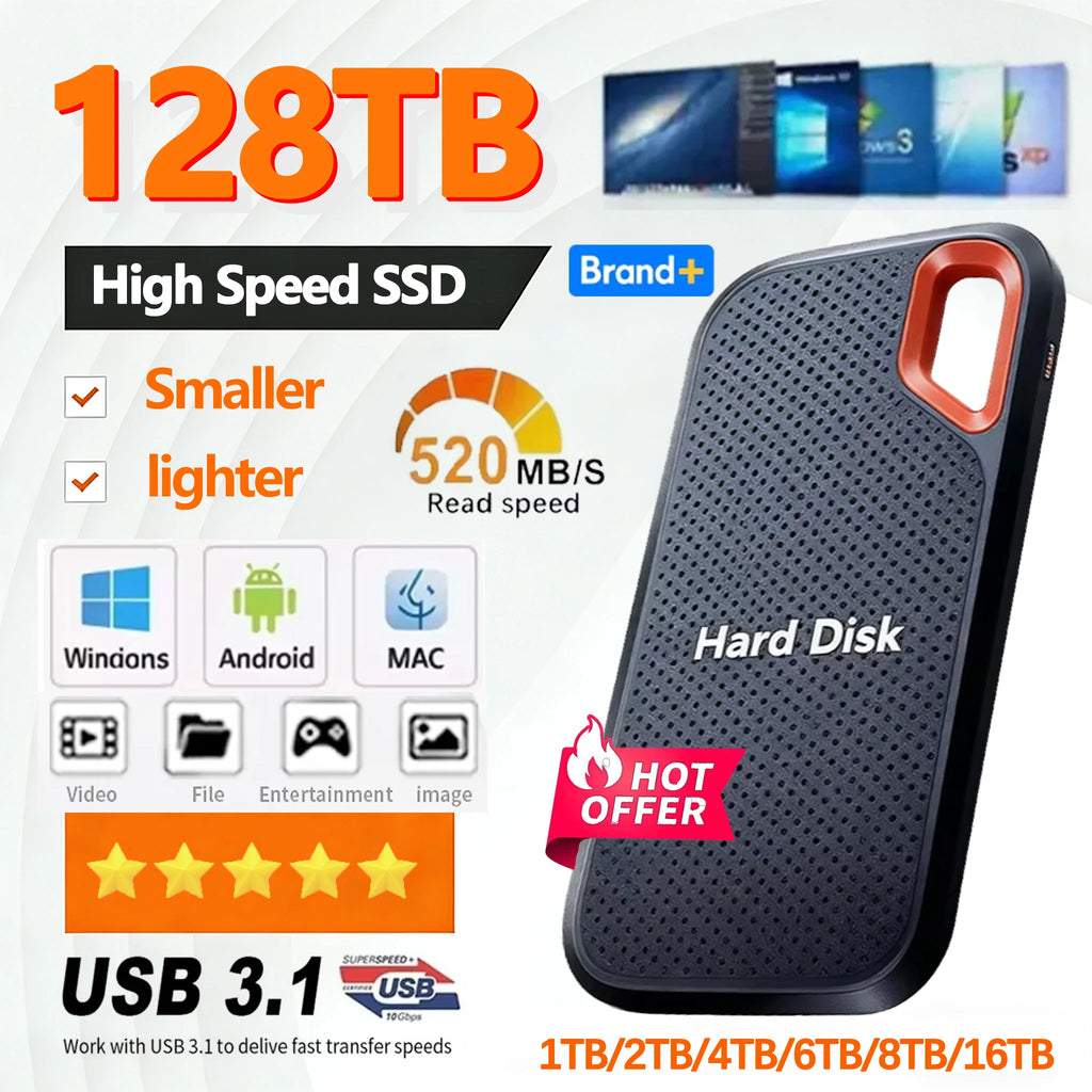 قرص تخزين خارجي محمول SSD — منفذ USB 3.1 للابتوب والكمبيوتر والجوال