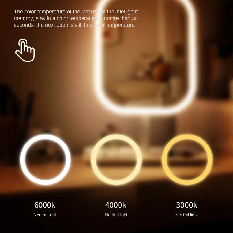 LED Vanity Mirror with Touch Control — Rechargeable Lighted Makeup Mirror with 3 Light Modes
