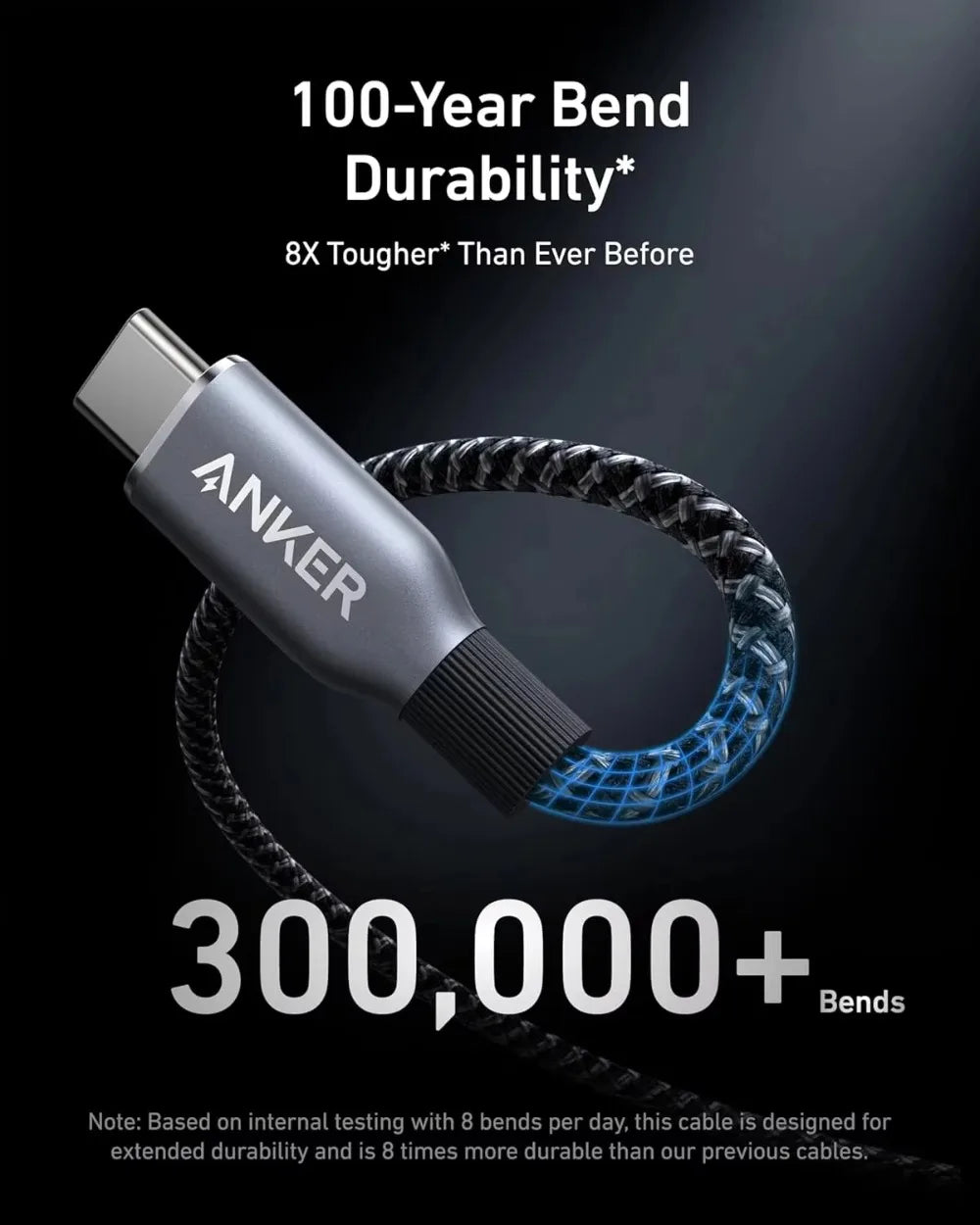 كابل Anker Prime USB-C إلى USB-C بقوة 240 واط، شحن سريع، نايلون مضفور معاد تدويره بمتانة 100 سنة