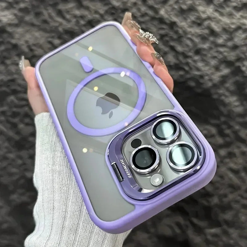 Luxury Magnetic Stand Case for iPhone 11–17 Series & iPhone Air — Shockproof with Camera Lens Protection
