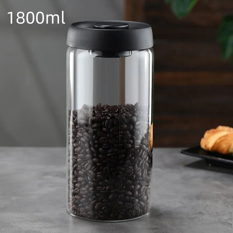 Glass Coffee & Tea Storage Jar with Vacuum Seal — Airtight Canister for Beans, Grounds & Loose Leaf