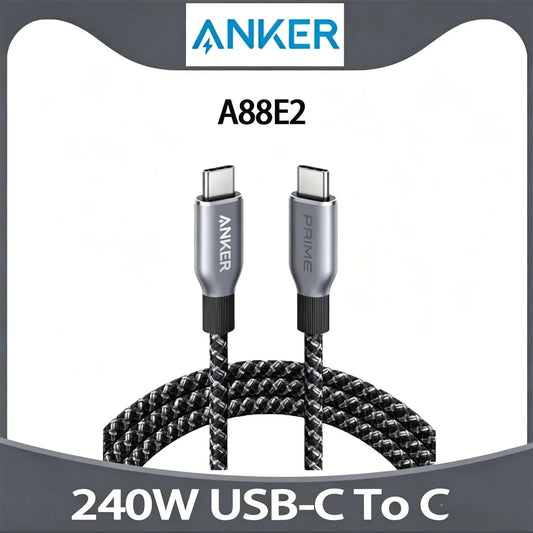 كابل Anker Prime USB-C إلى USB-C بقوة 240 واط، شحن سريع، نايلون مضفور معاد تدويره بمتانة 100 سنة