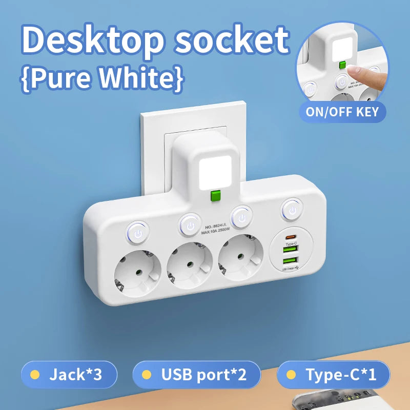 Multi-Socket Power Strip with USB-C Fast Charging (2M Cord)