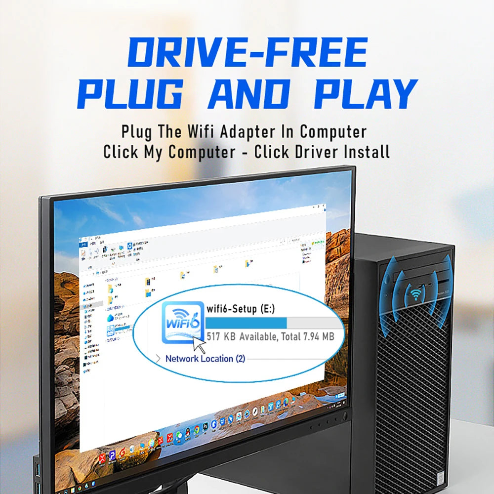 WiFi 6 USB 3.0 Adapter — 1800Mbps Dual Band 5GHz/2.4GHz for Windows 10/11