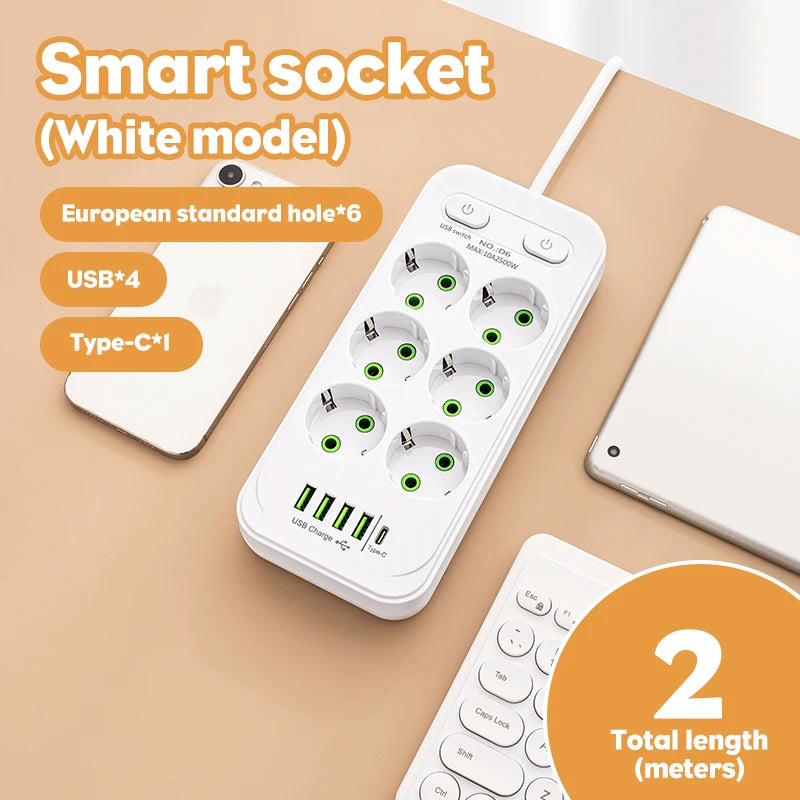 Multi-Socket Power Strip with USB-C Fast Charging (2M Cord)