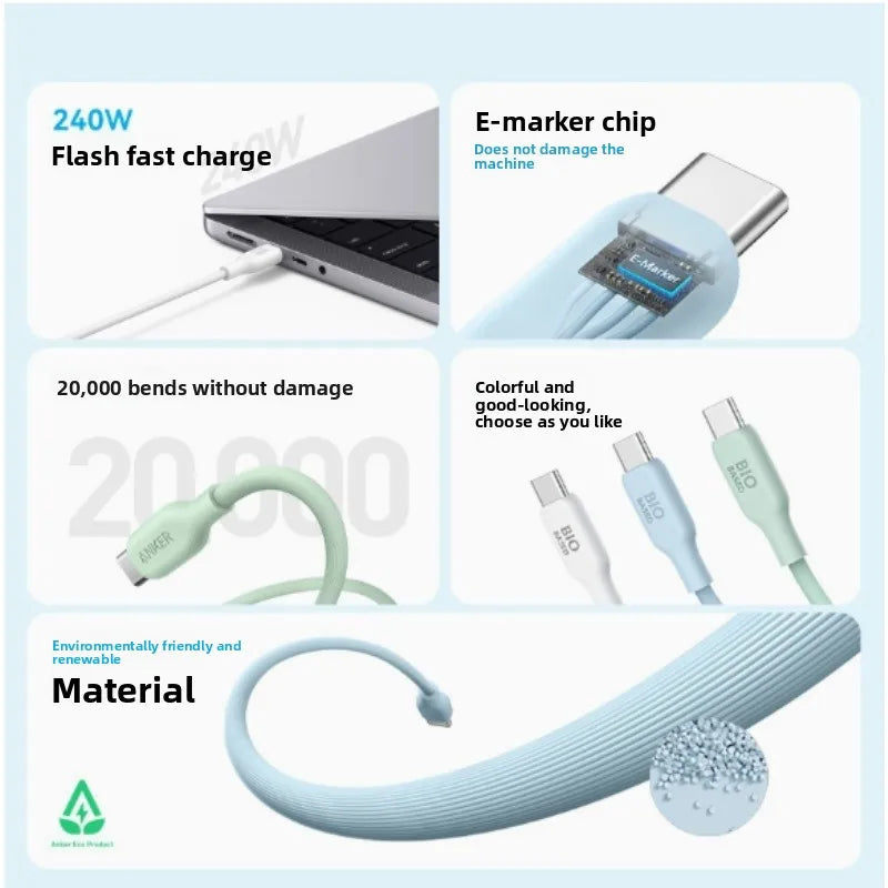 ANKER USB C To USB C 5A Data Cable 240W PD Environmentally Friendly Fast Charging CableCharging Cable for IPhone16  MacBook IPad