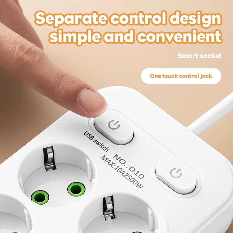 Multi-Socket Power Strip with USB-C Fast Charging (2M Cord)