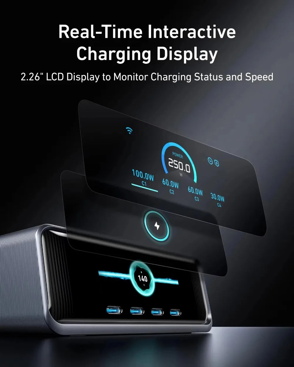 Anker A2345 Prime 200W&250W GaN 6-Port USB C Charging Station 2.26" LCD Screen Smart Dial Desktop Multi Device Fast Charger