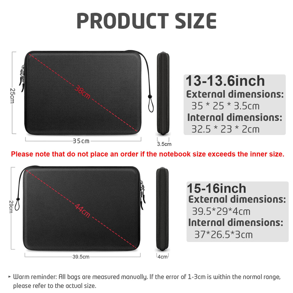 Hard EVA Laptop Sleeve Case — 13" / 15.6" / 16" Shockproof Carrying Bag