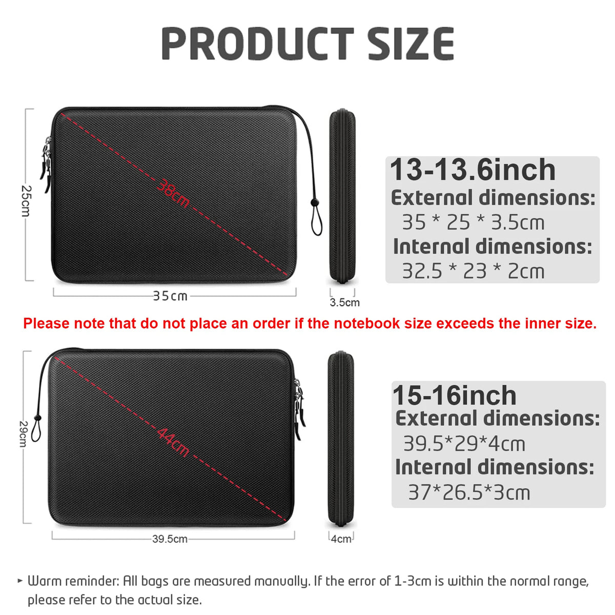 Hard EVA Laptop Sleeve Case — 13" / 15.6" / 16" Shockproof Carrying Bag