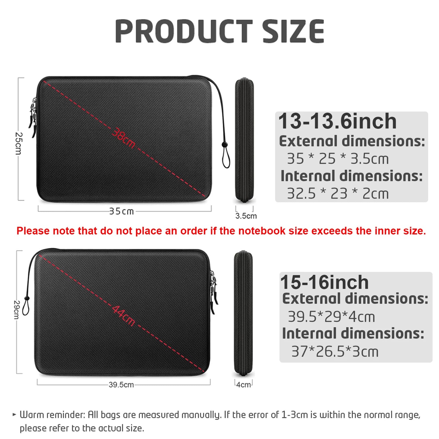 Hard EVA Laptop Sleeve Case — 13" / 15.6" / 16" Shockproof Carrying Bag