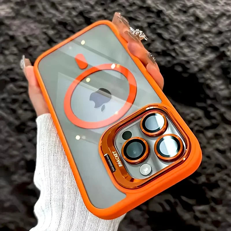 Luxury Magnetic Stand Case for iPhone 11–17 Series & iPhone Air — Shockproof with Camera Lens Protection