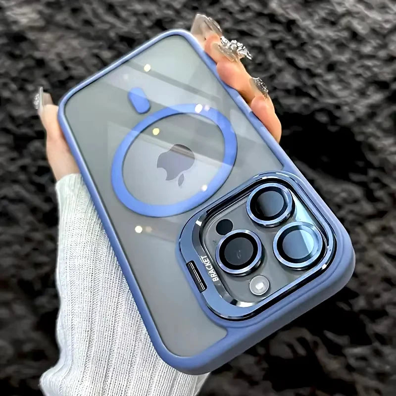 Luxury Magnetic Stand Case for iPhone 11–17 Series & iPhone Air — Shockproof with Camera Lens Protection