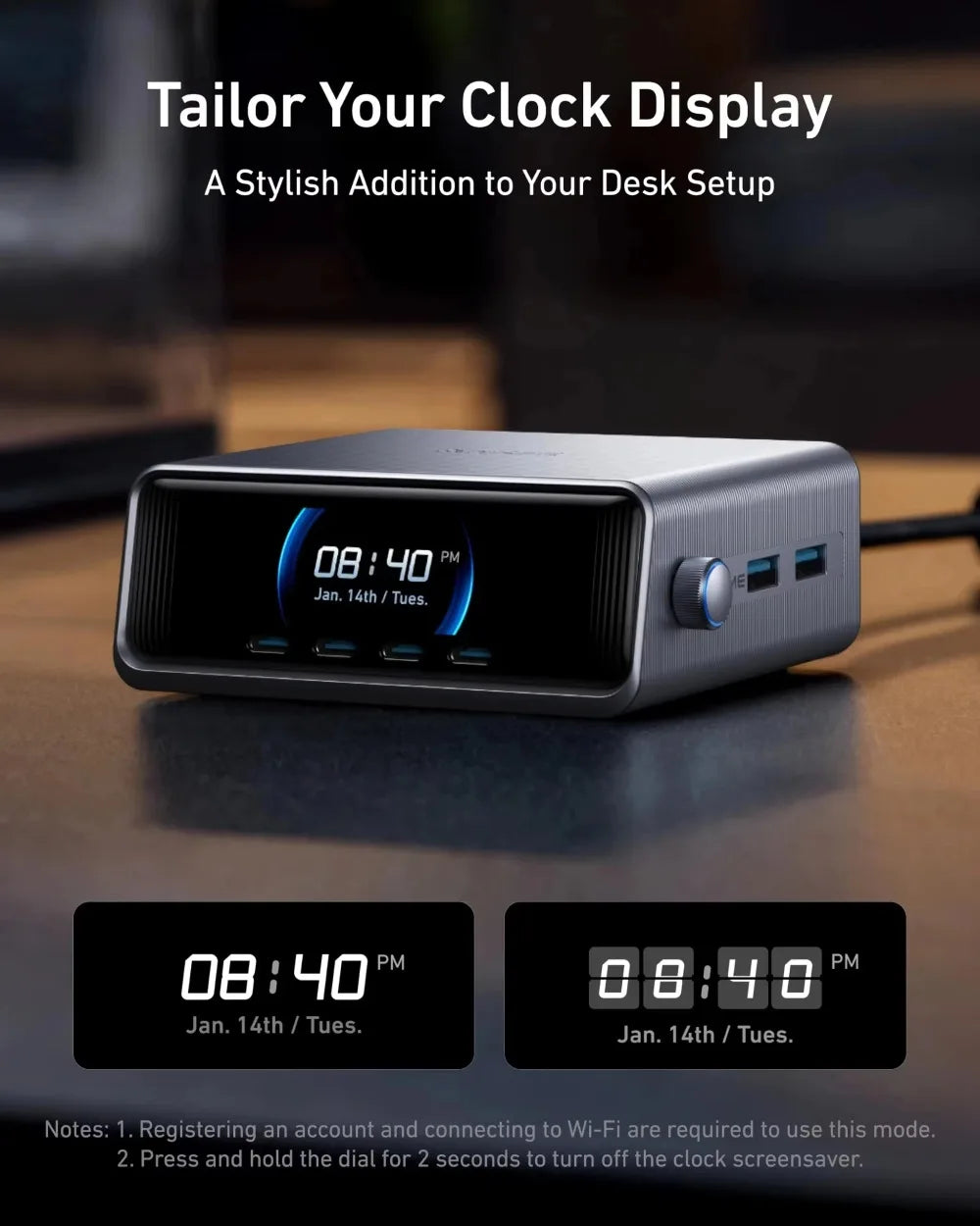 Anker A2345 Prime 200W&250W GaN 6-Port USB C Charging Station 2.26" LCD Screen Smart Dial Desktop Multi Device Fast Charger