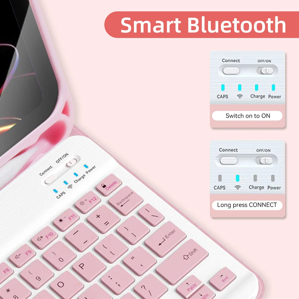 Bluetooth Keyboard Case for iPad 2025 — Air 11"/13" M2/M3, Pro 11"/13" M4, 9th–11th Gen
