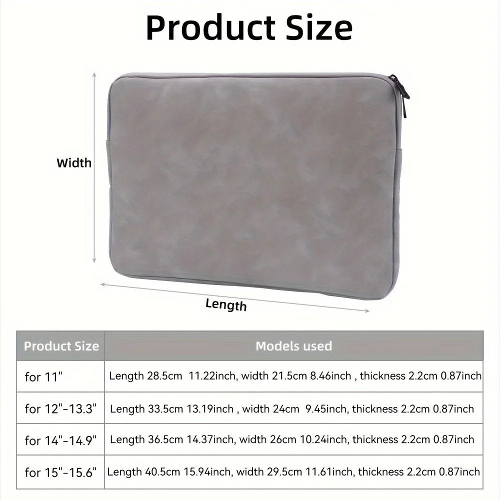 PU Leather Laptop Sleeve — 11" to 15" Slim Protective Pouch for MacBook & Tablets