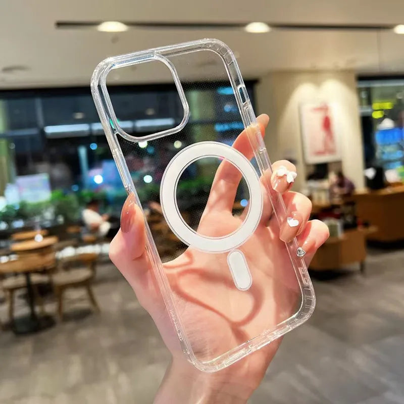 Clear Magnetic MagSafe Case for iPhone 11–17 Series, Air & 16e — Transparent Slim Cover
