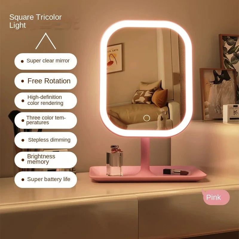 LED Vanity Mirror with Touch Control — Rechargeable Lighted Makeup Mirror with 3 Light Modes