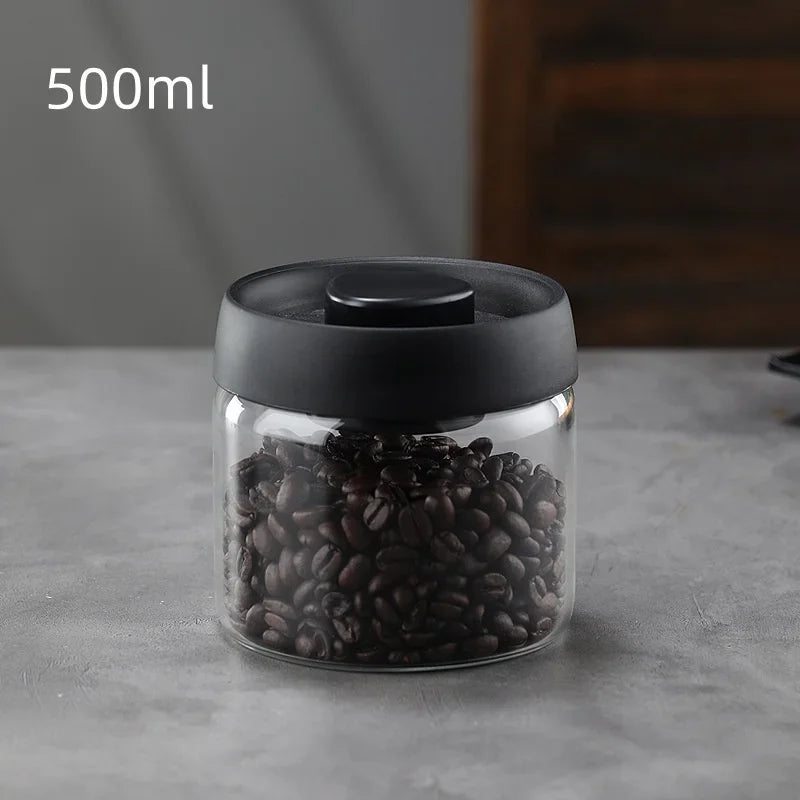 Glass Coffee & Tea Storage Jar with Vacuum Seal — Airtight Canister for Beans, Grounds & Loose Leaf