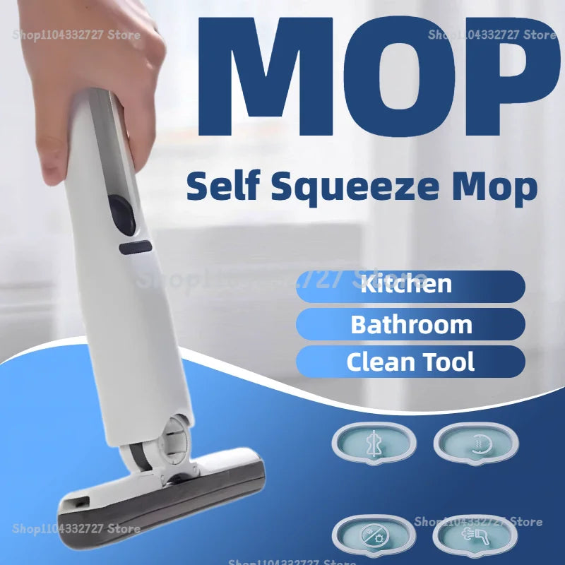 Self-Squeeze Folding Mini Mop — Portable Microfiber Floor Mop for Kitchen, Bathroom & Small Spaces