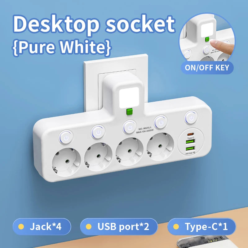 Multi-Socket Power Strip with USB-C Fast Charging (2M Cord)