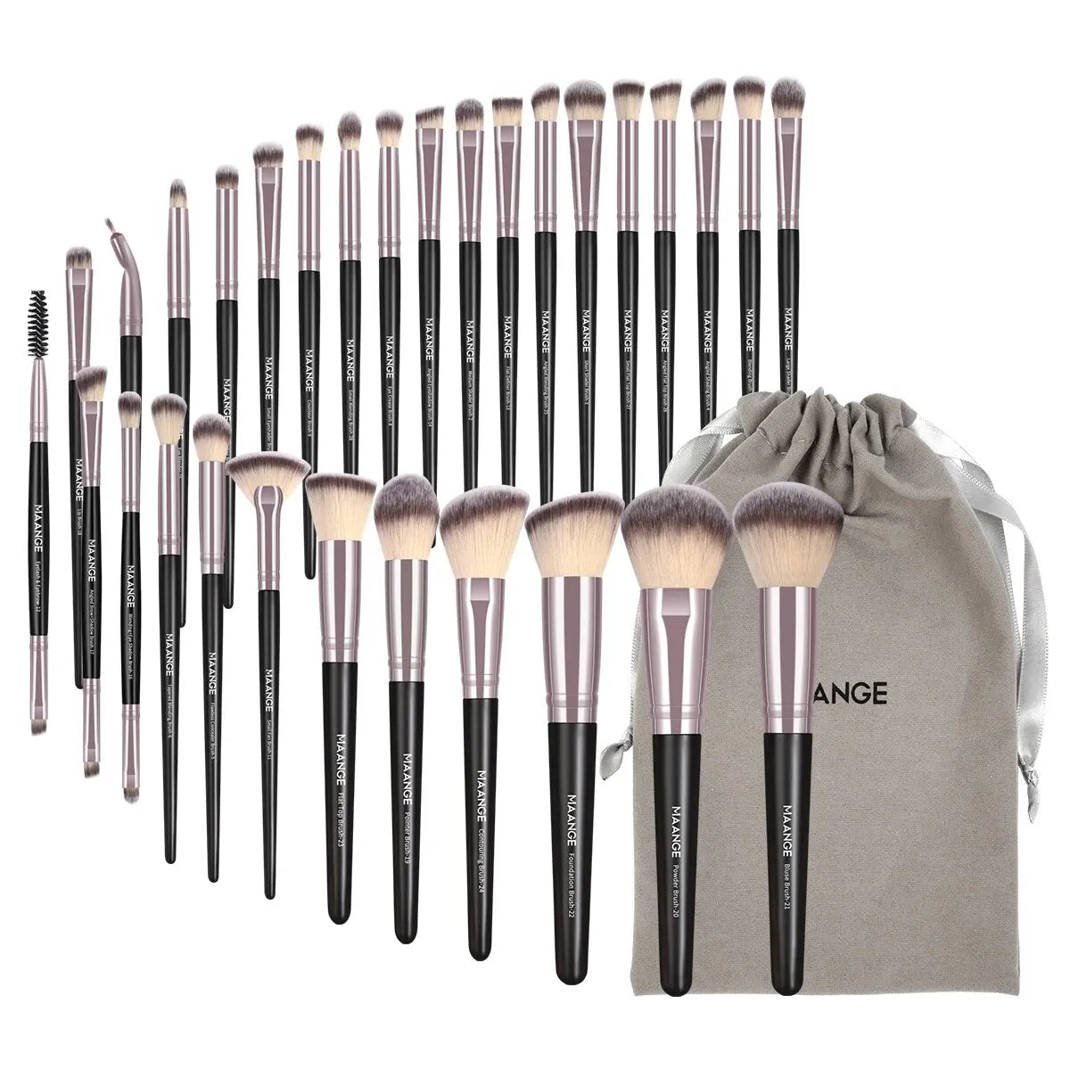 Professional 30-Piece Makeup Brush Set with Travel Bag — Full Face Foundation, Contour & Eye Brushes