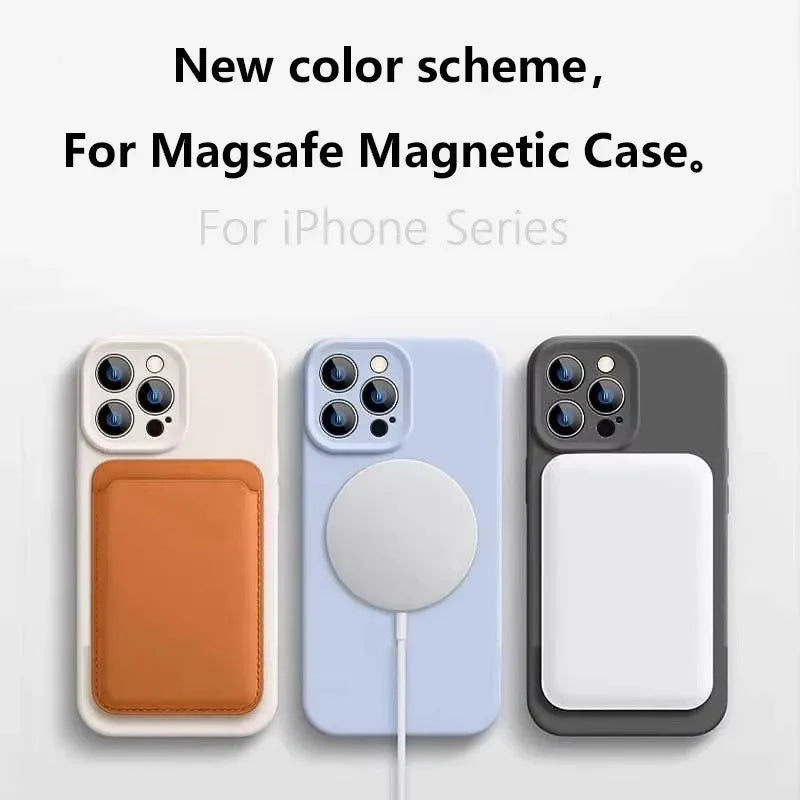 جراب سيليكون سائل فاخر — شحن لاسلكي أصلي متوافق مع MagSafe