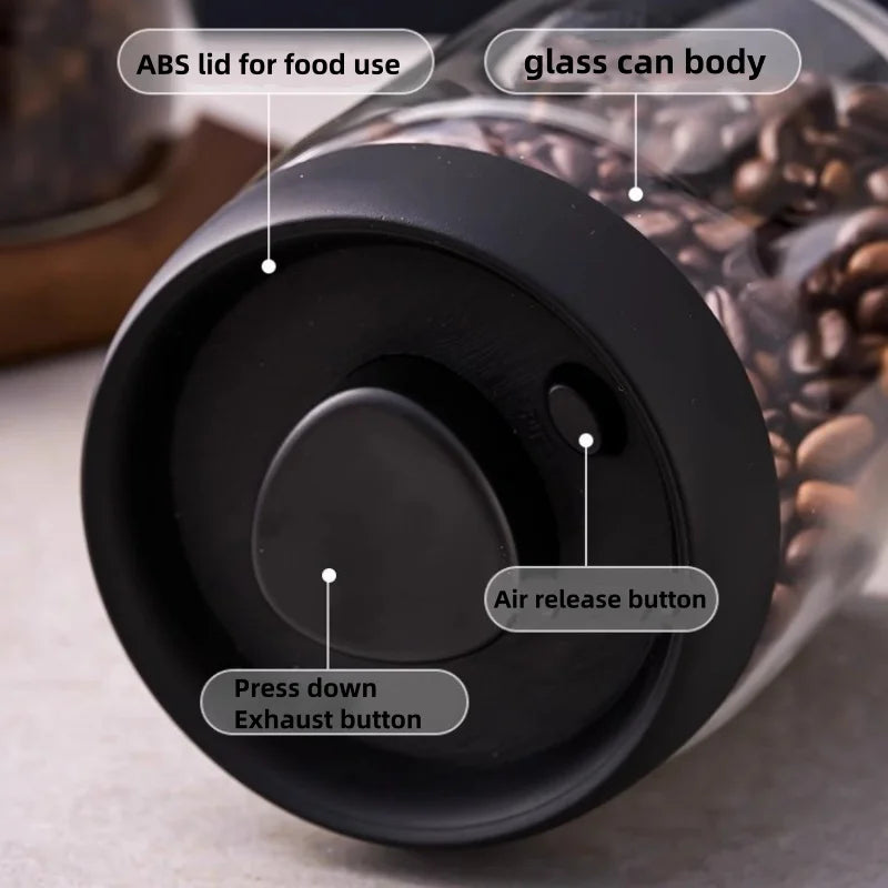 Glass Coffee & Tea Storage Jar with Vacuum Seal — Airtight Canister for Beans, Grounds & Loose Leaf