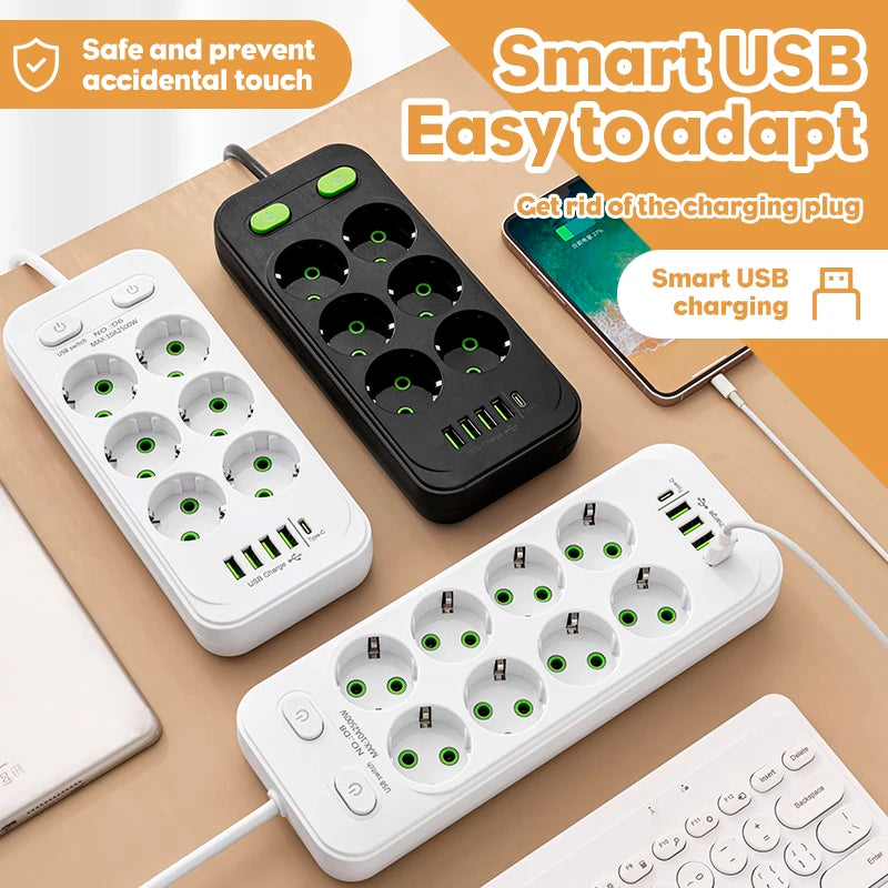 Multi-Socket Power Strip with USB-C Fast Charging (2M Cord)