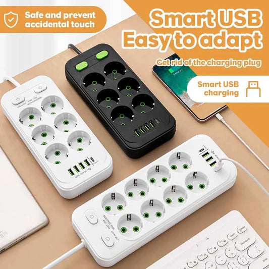 مقبس كهربائي متعدد المنافذ بشاحن USB-C سريع (كابل 2 متر)