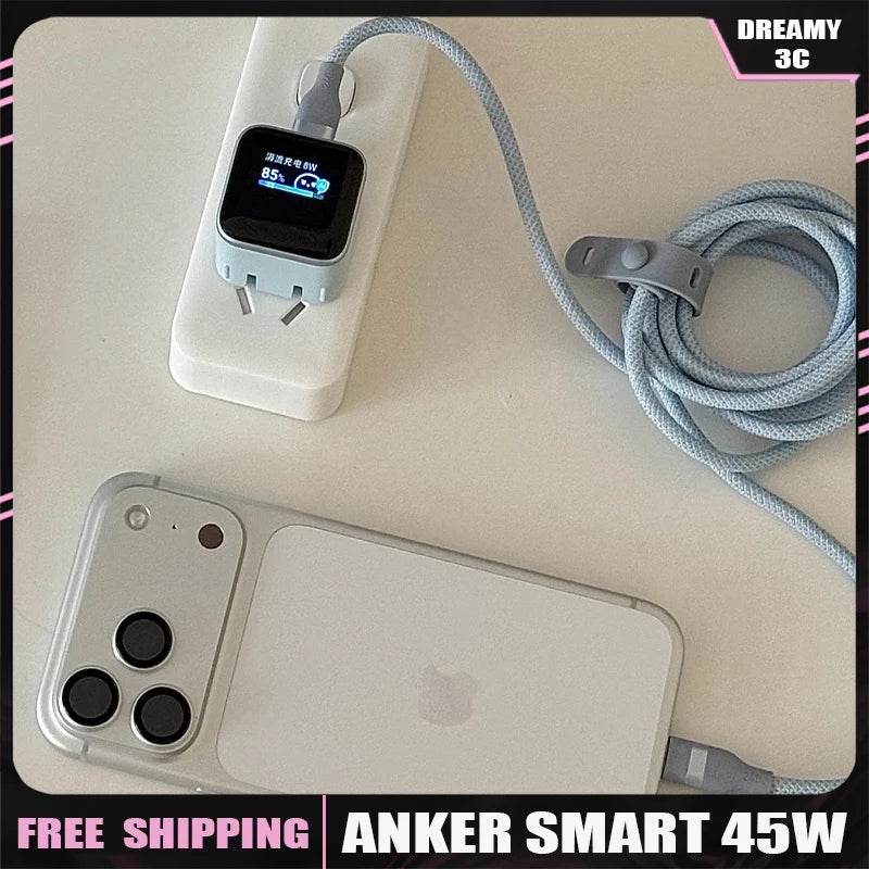 Anker 45W Nano Smart Type C Charger Fast Charging Foldable Plug Compact Screen Display for iPhone 17ProMax 16 Pro USB C Charger