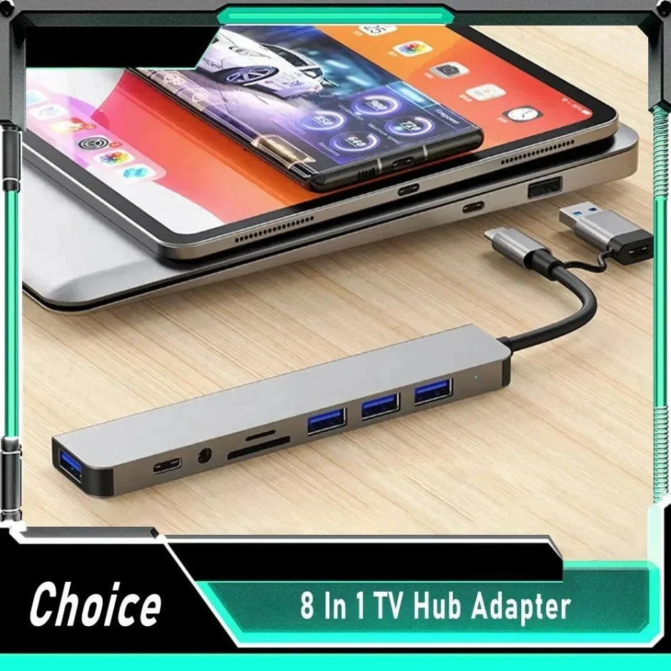 8-in-1 USB-C Hub — USB 3.0, USB-C Data, SD/TF Card, Audio for Laptop & Tablet