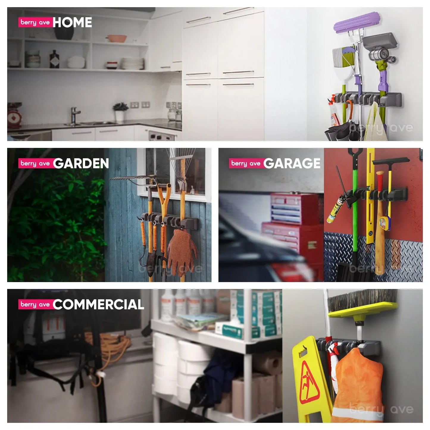 Wall-Mounted Mop & Broom Holder — Heavy-Duty 5-Slot Organizer for Cleaning Tools