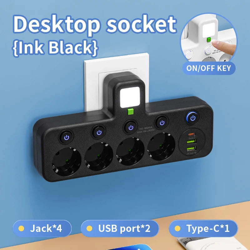 Multi-Socket Power Strip with USB-C Fast Charging (2M Cord)