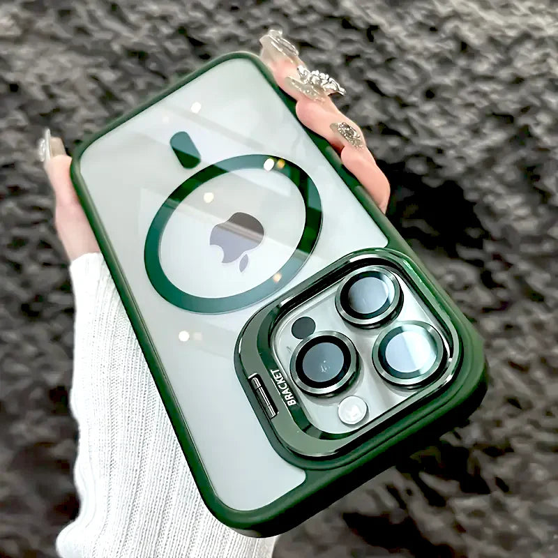 Luxury Magnetic Stand Case for iPhone 11–17 Series & iPhone Air — Shockproof with Camera Lens Protection