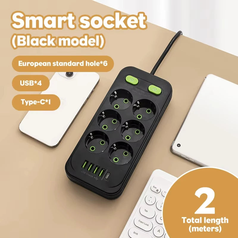 Multi-Socket Power Strip with USB-C Fast Charging (2M Cord)