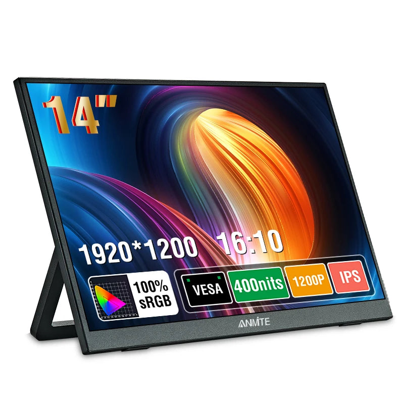 شاشة محمولة Anmite 14 بوصة لمس HDR 1080p — للابتوب والألعاب