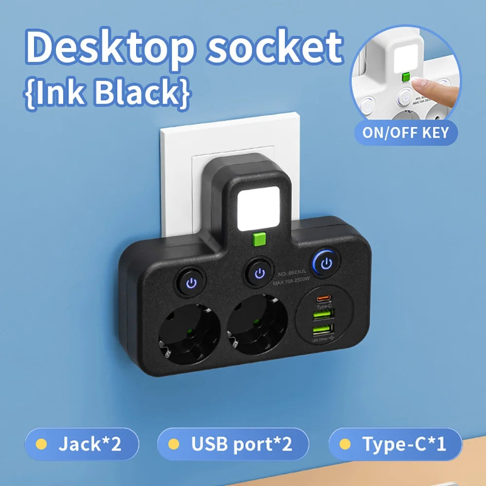 Multi-Socket Power Strip with USB-C Fast Charging (2M Cord)