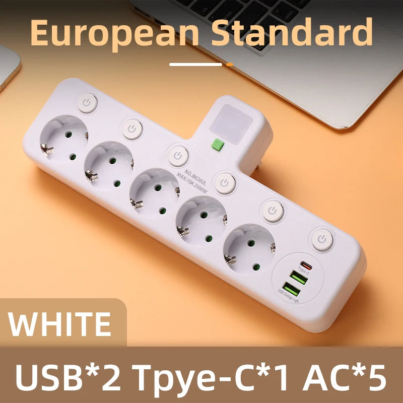 Multi-Socket Power Strip with USB-C Fast Charging (2M Cord)