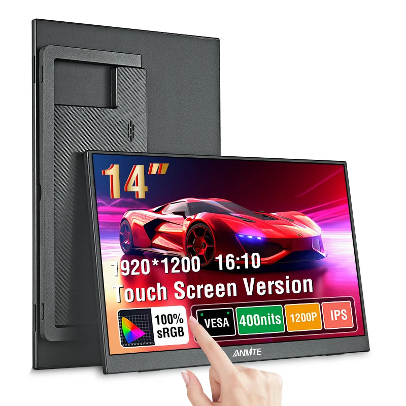 شاشة محمولة Anmite 14 بوصة لمس HDR 1080p — للابتوب والألعاب