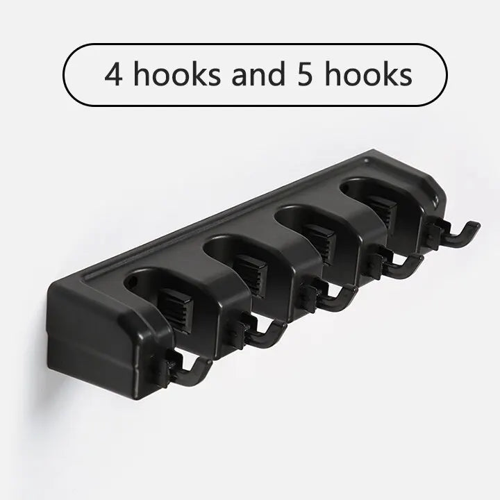 Wall-Mounted Mop & Broom Holder — Heavy-Duty 5-Slot Organizer for Cleaning Tools