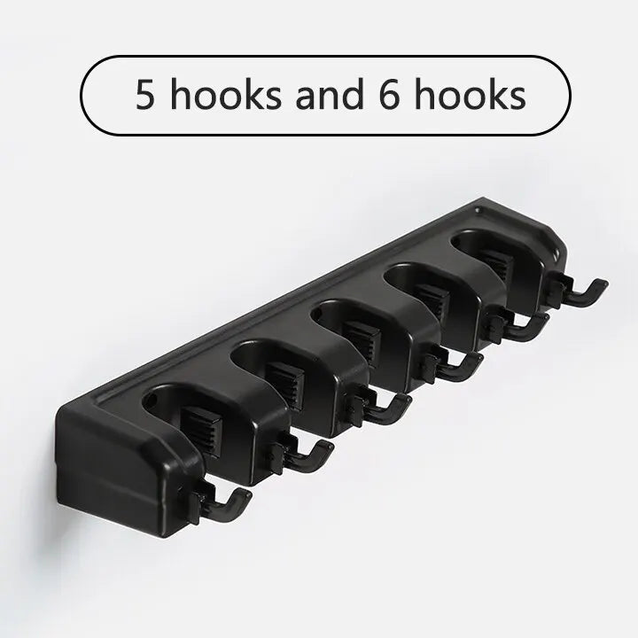 Wall-Mounted Mop & Broom Holder — Heavy-Duty 5-Slot Organizer for Cleaning Tools