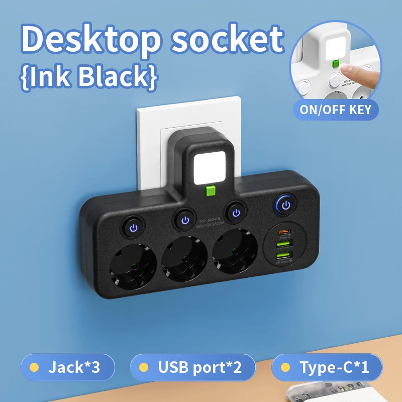 Multi-Socket Power Strip with USB-C Fast Charging (2M Cord)