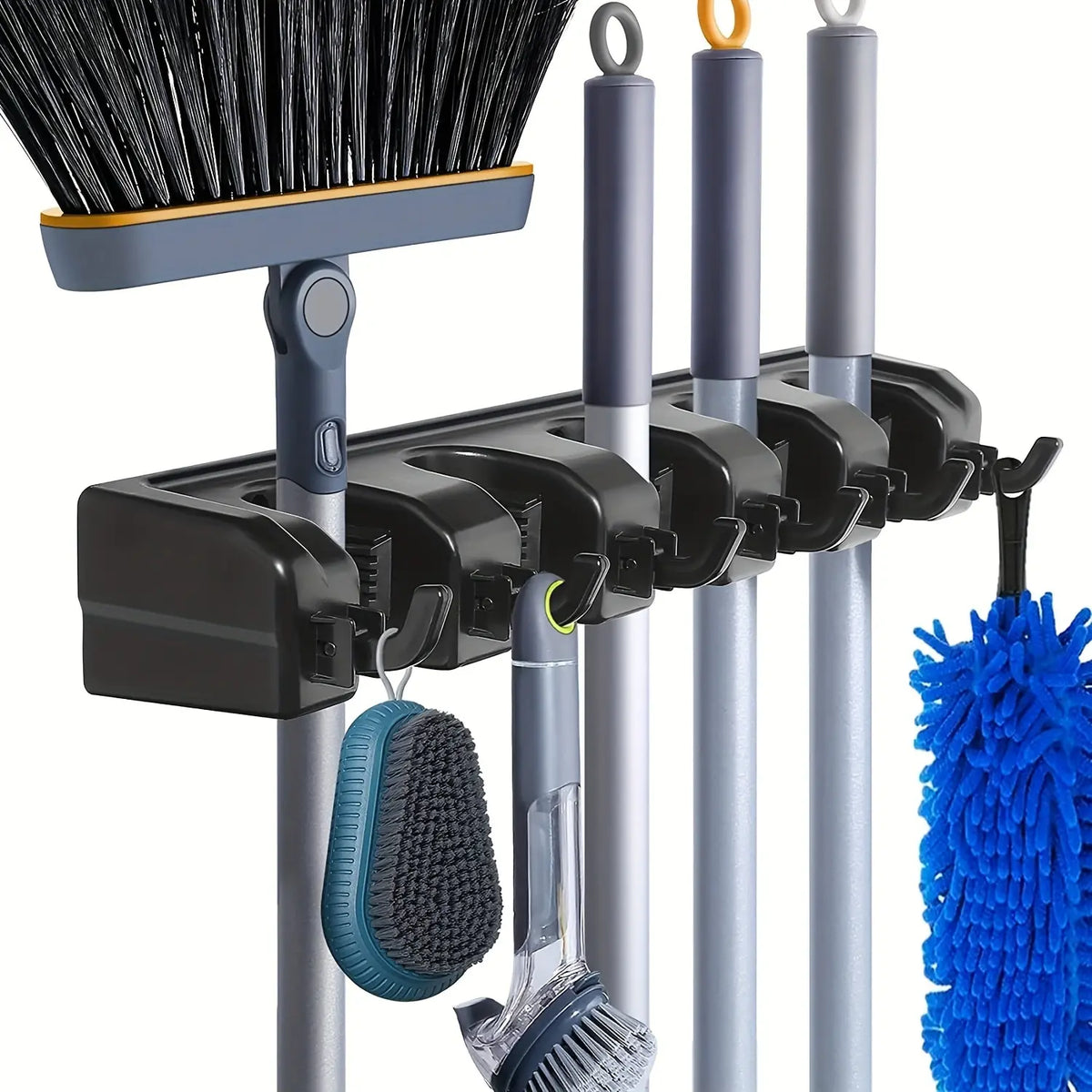 Wall-Mounted Mop & Broom Holder — Heavy-Duty 5-Slot Organizer for Cleaning Tools