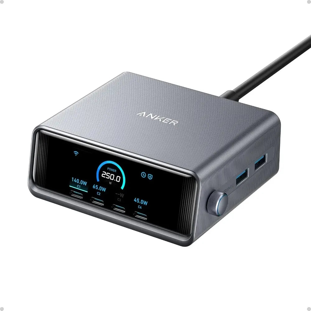 Anker A2345 Prime 200W&250W GaN 6-Port USB C Charging Station 2.26" LCD Screen Smart Dial Desktop Multi Device Fast Charger
