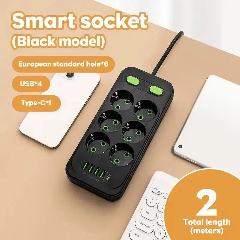 Multi-Socket Power Strip with USB-C Fast Charging (2M Cord)