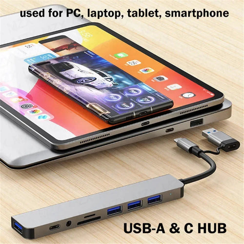 8-in-1 USB-C Hub — USB 3.0, USB-C Data, SD/TF Card, Audio for Laptop & Tablet